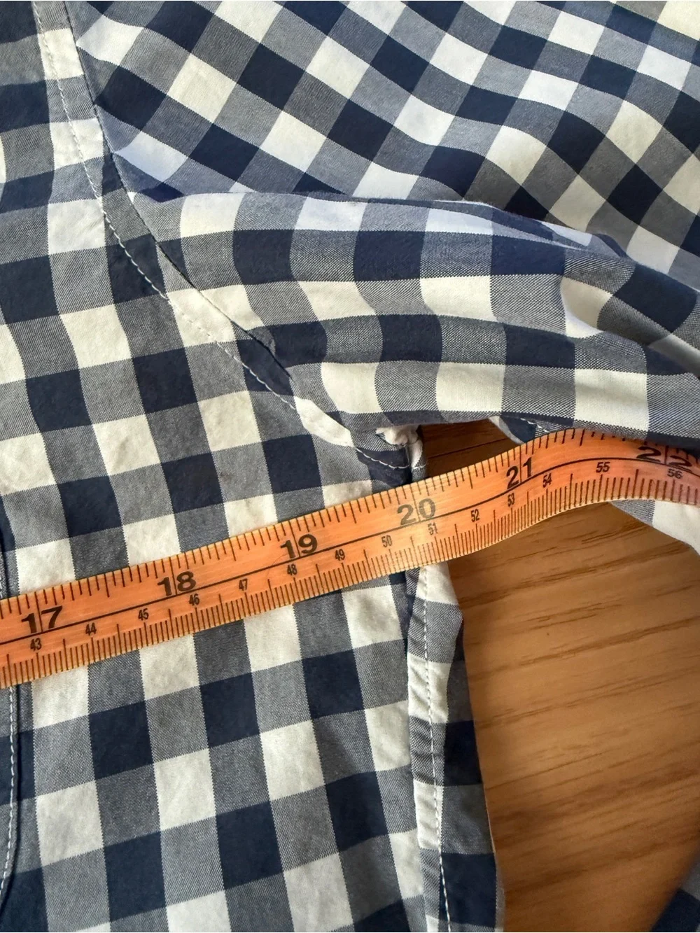 Upcycled J. Crew Navy and White Gingham Button-Down Shirt with Ruffle Neck - Picture 8 of 14